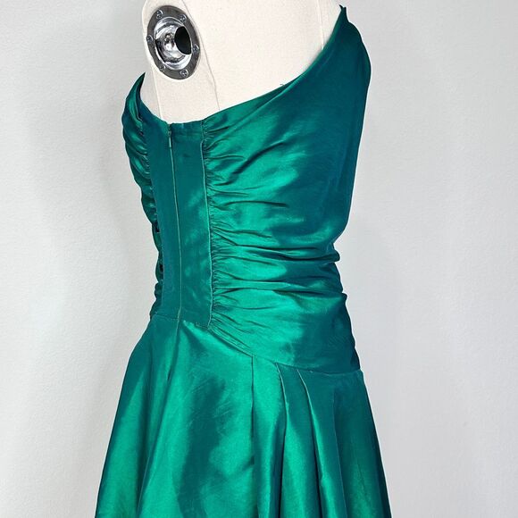 Vtg Scott McClintock Emerald One-Shoulder Taffeta Dress Sz 8 Fits Small Holidays - Picture 7 of 10
